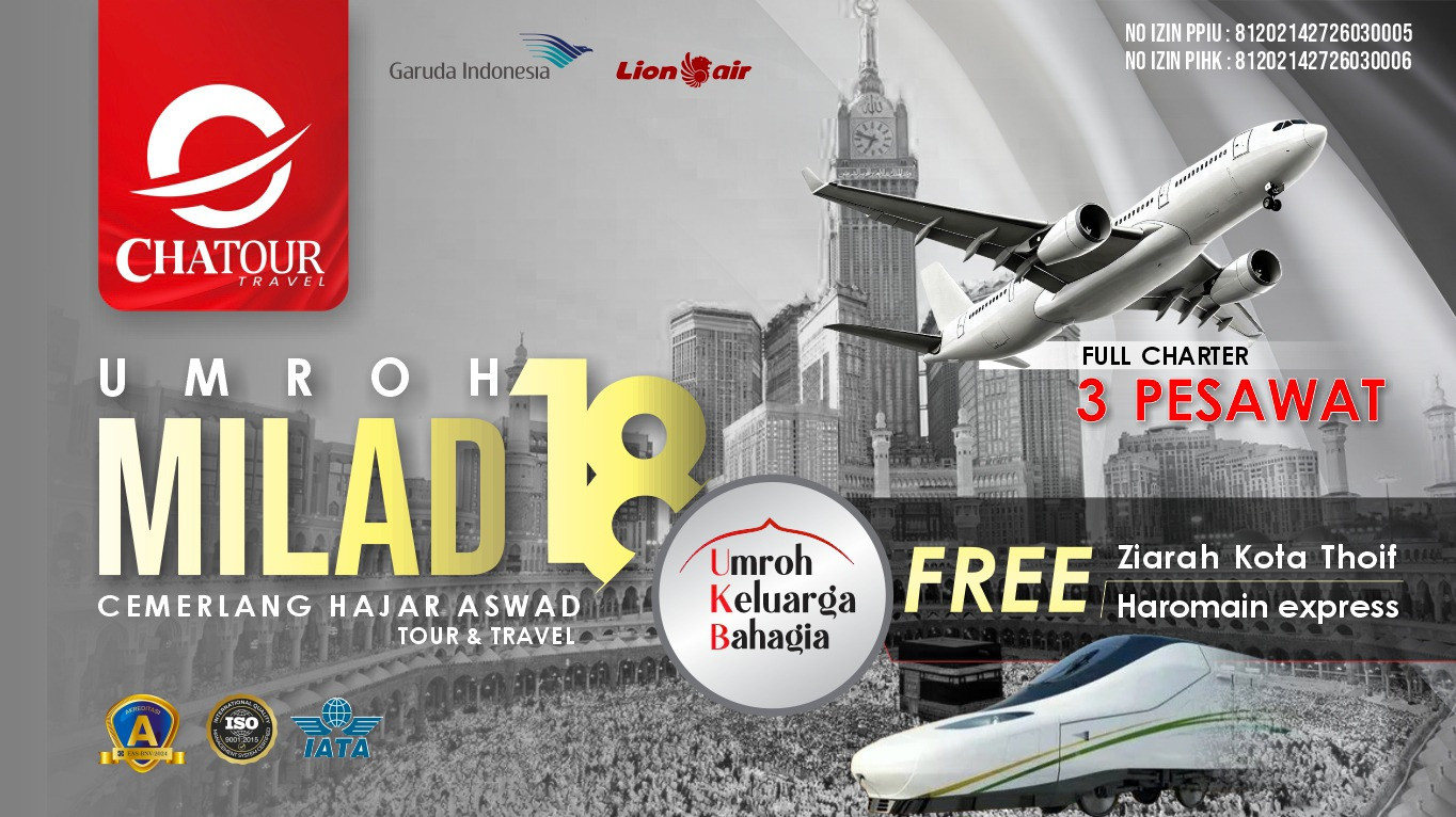Rayakan Milad ke-18, Chatour Travel Full Charter Tiga Pesawat Khusus Jemaah Umroh Agustus