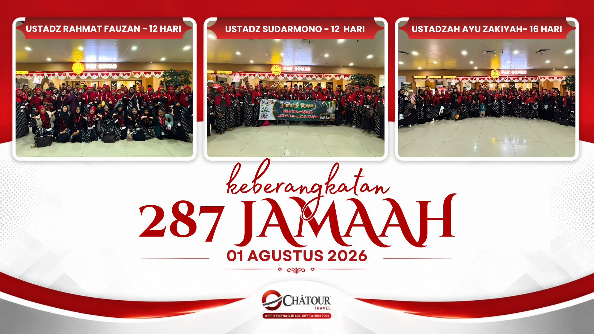 Langkah Awal Menuju Mabrur, 287 Tamu Allah Resmi Diberangkatkan Chatour Travel Hari Ini